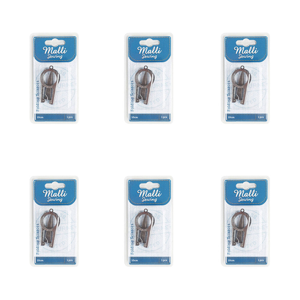 6PK Malli Sewing Metal Folding Sewing Scissors 10cm Silver - Assorted
