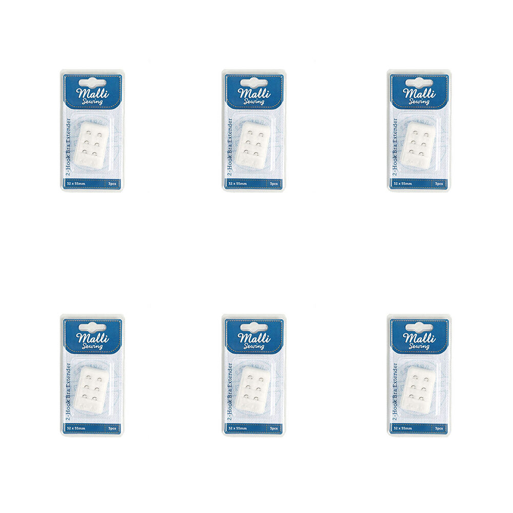 6x 3pc Malli 2-Hook Adjustable Bra Extender 1232x55mm Assorted