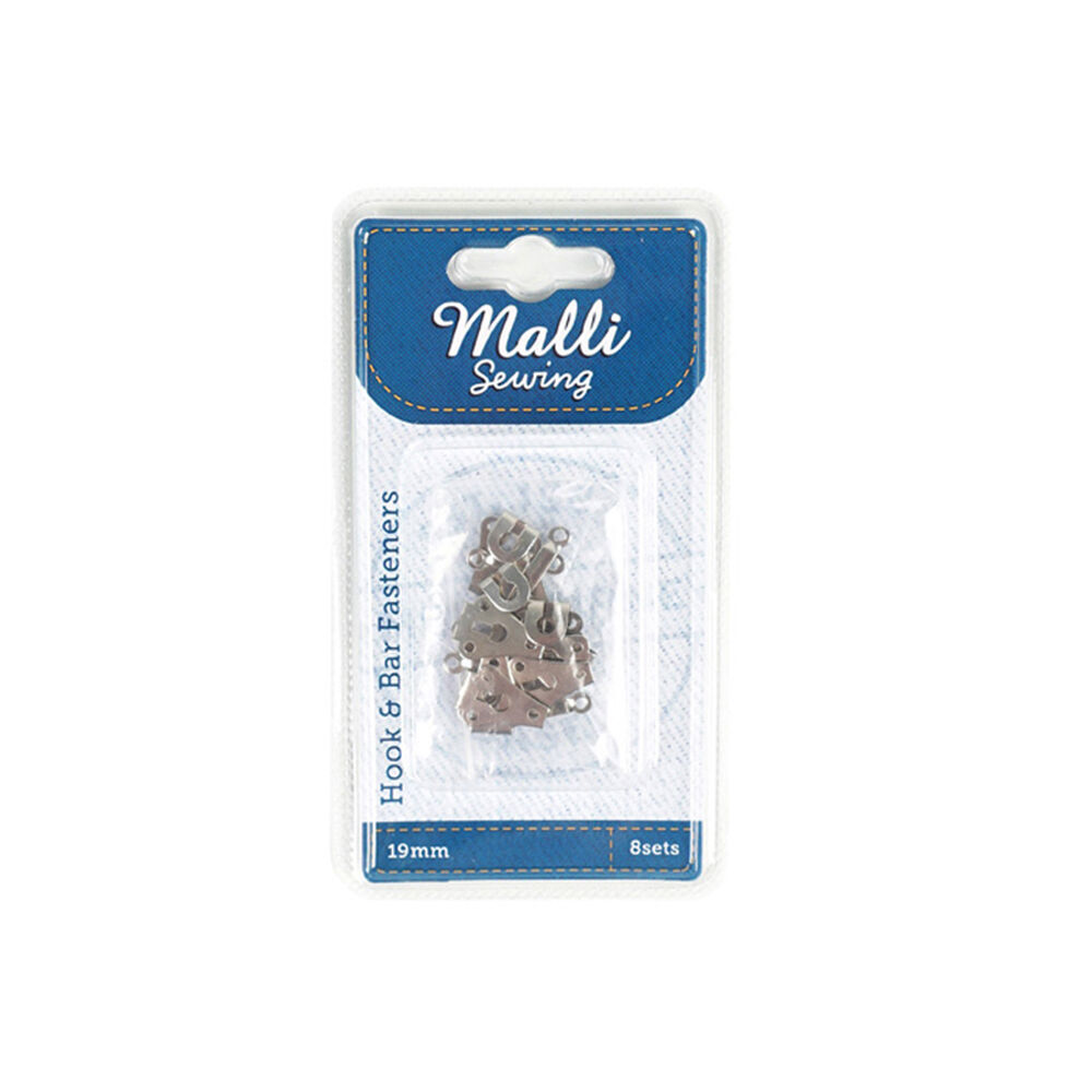 6PK Malli Sewing 8-Sets Metal Hook & Bar Fasteners 19mm - Silver