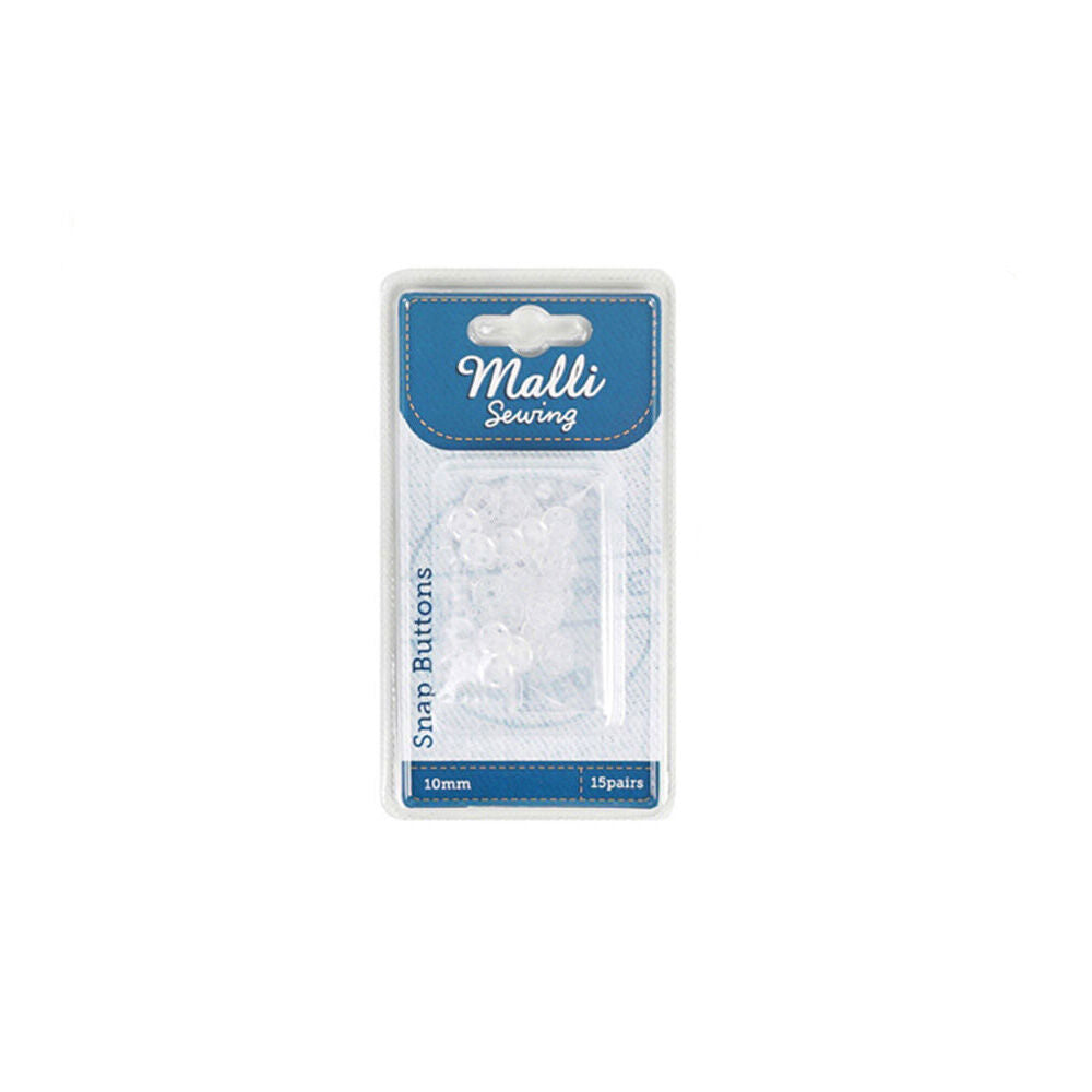 12PK Malli Sewing 15-Pairs Plastic Snap Buttons 10mm White - Assorted