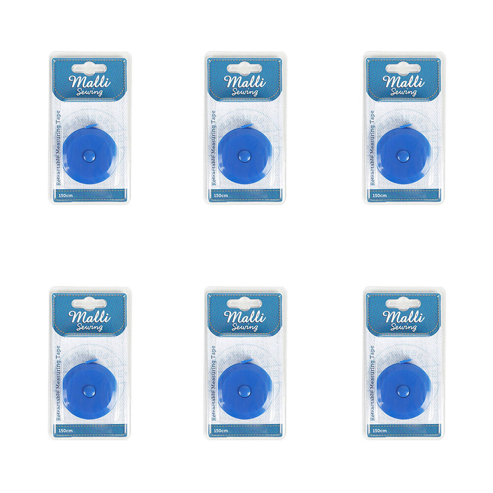 6PK Malli Sewing Retractable Inches & cm Measuring Tape 150cm - Blue