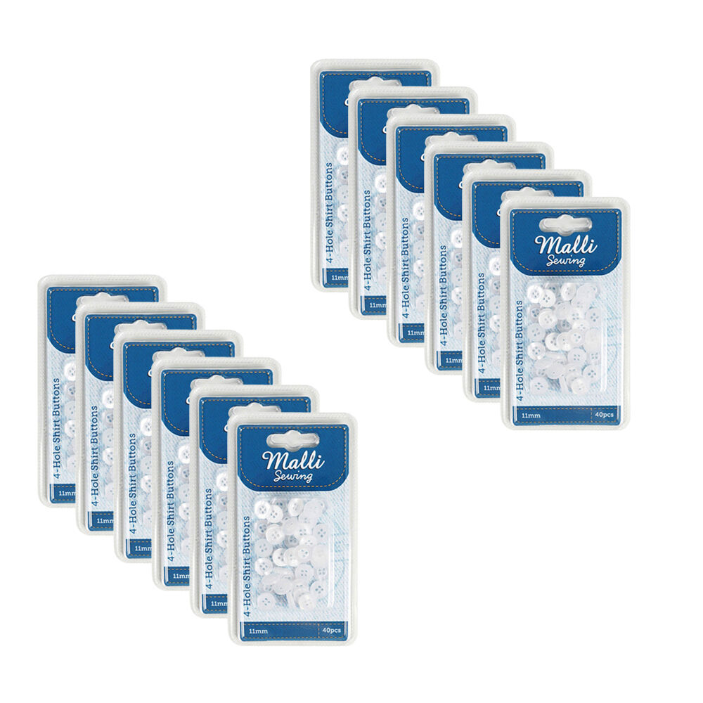 12x 40pc Malli Sewing Classic Plastic Sewing Buttons Round 11mm - White