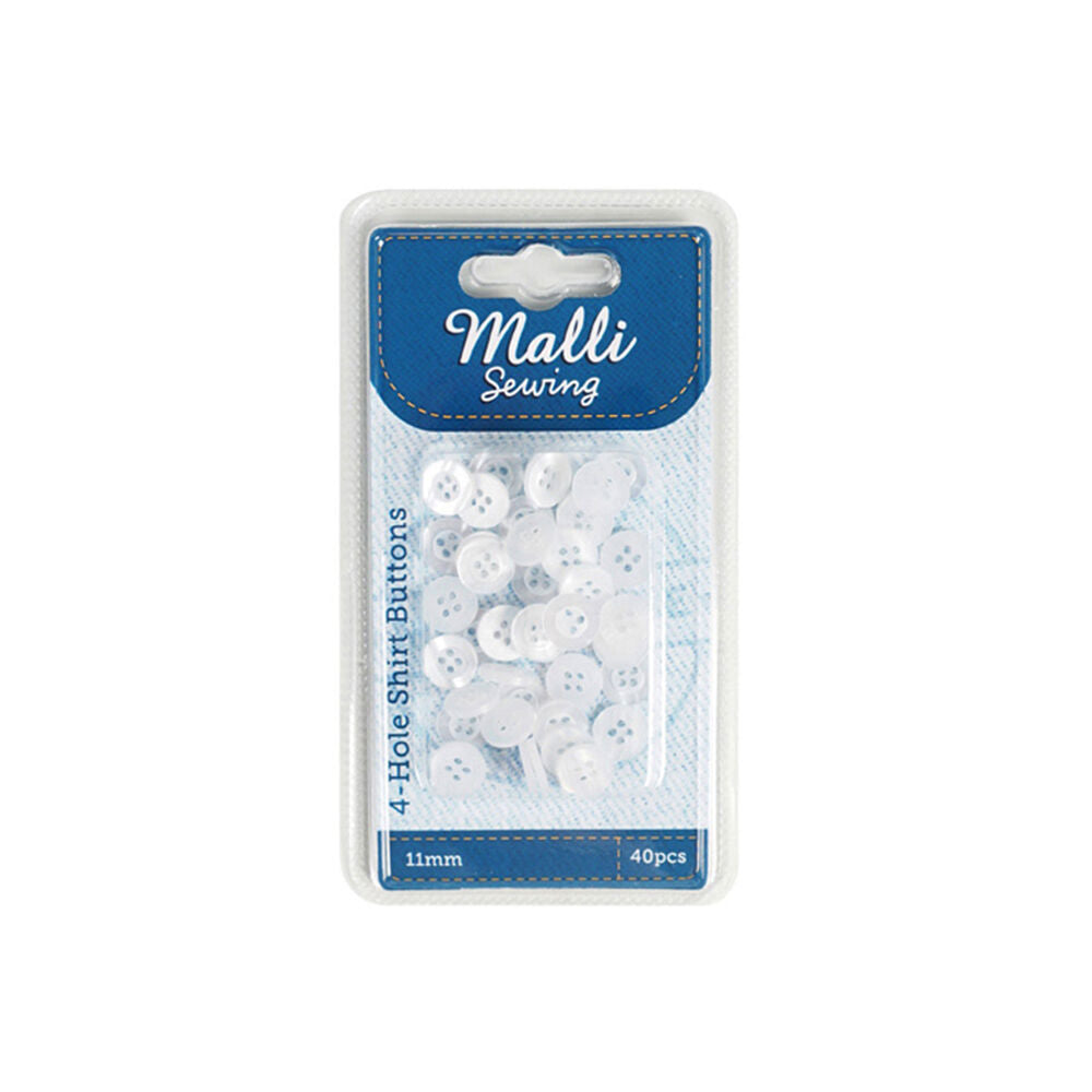 6x 40pc Malli Sewing Classic Plastic Sewing Buttons Round 11mm - White