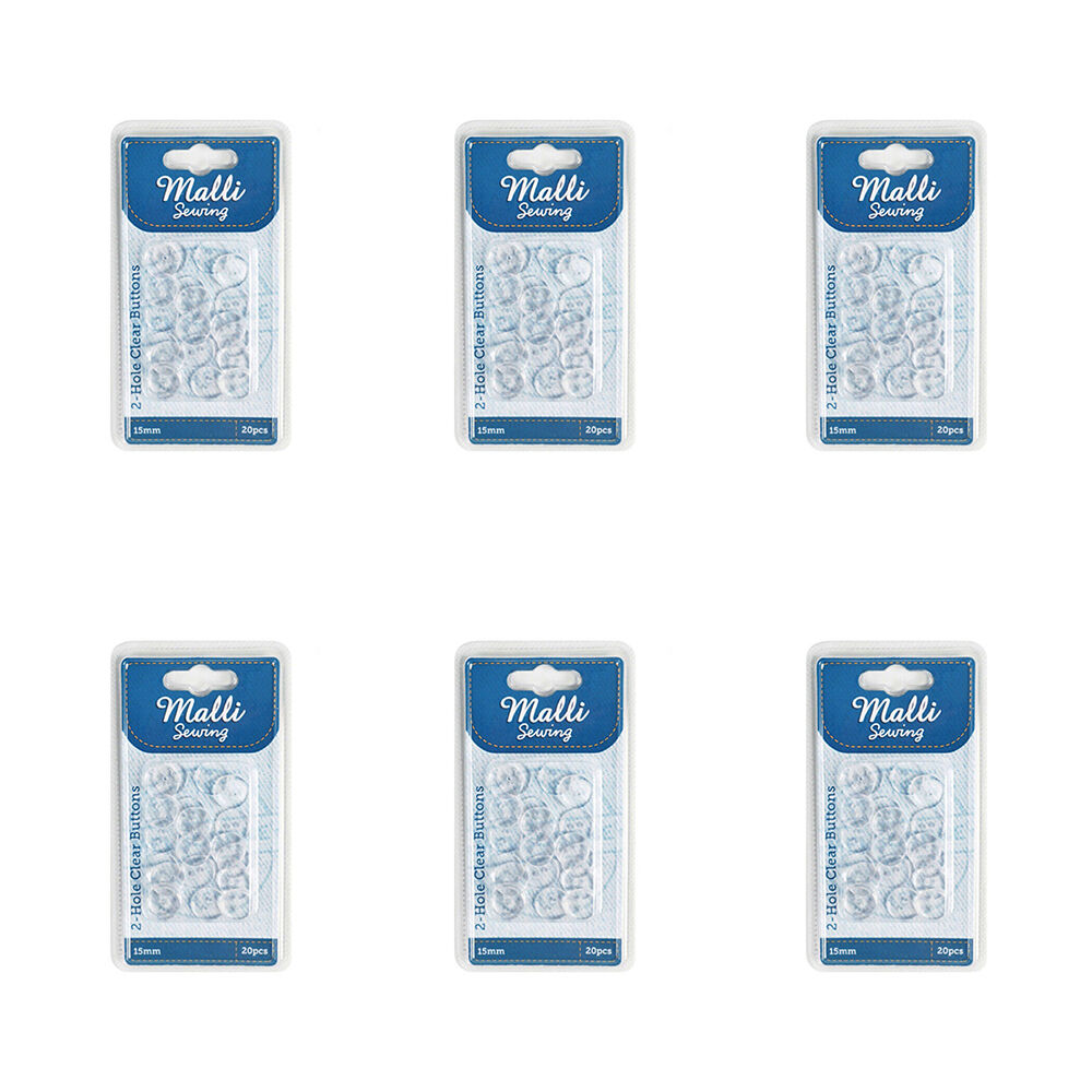 6x 20pc Malli Sewing Clear Plastic Sewing Round Buttons 15mm