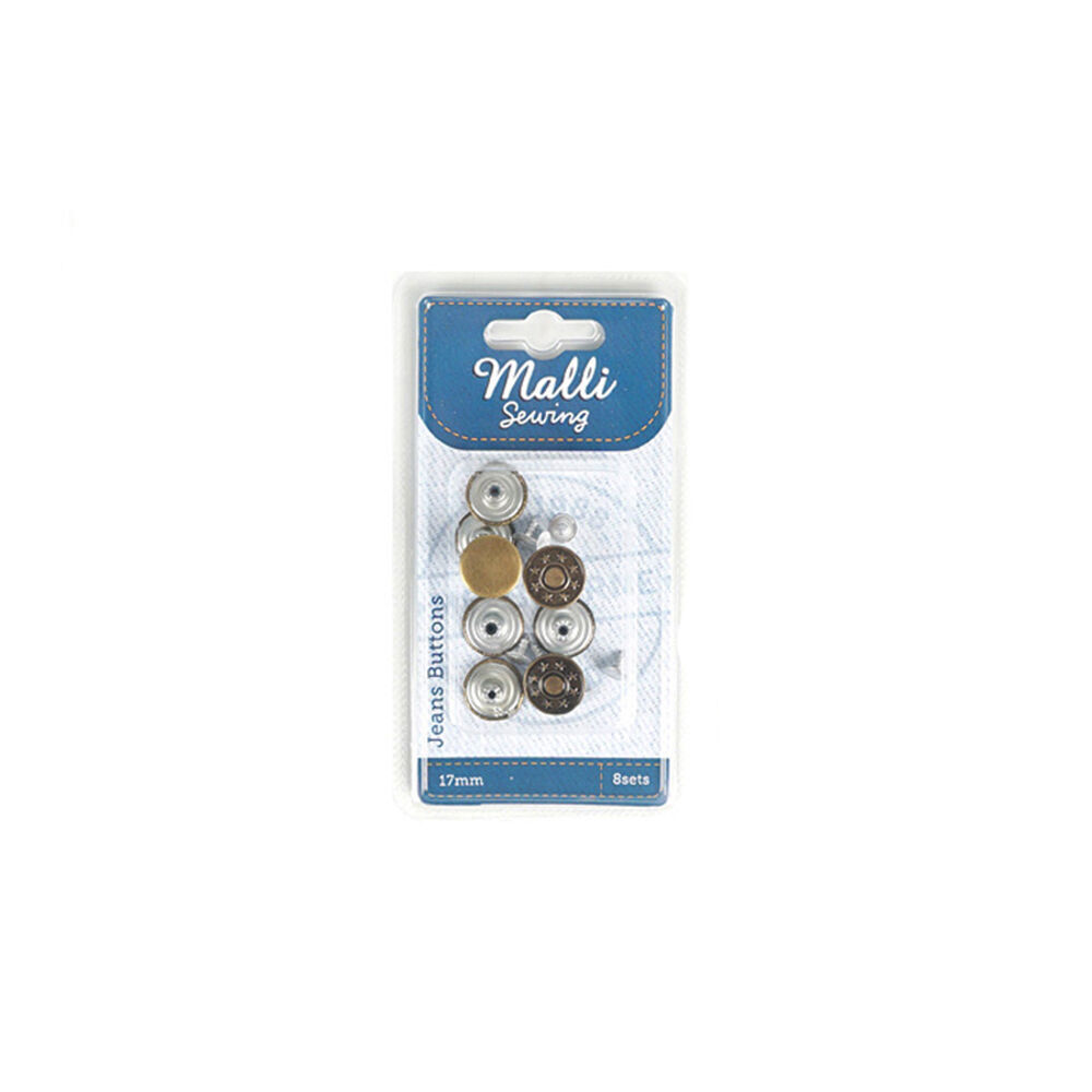 6PK Malli Non-Sew & Detachable Iron Jeans Buttons 8-Sets 1217mm - Assorted