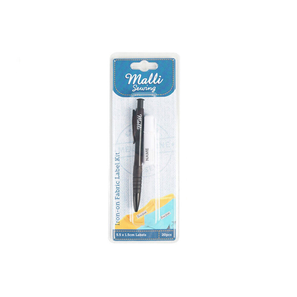 6PK Malli Iron-On Fabric Name Label & Pen Kit 5.5x1.5cm - Black