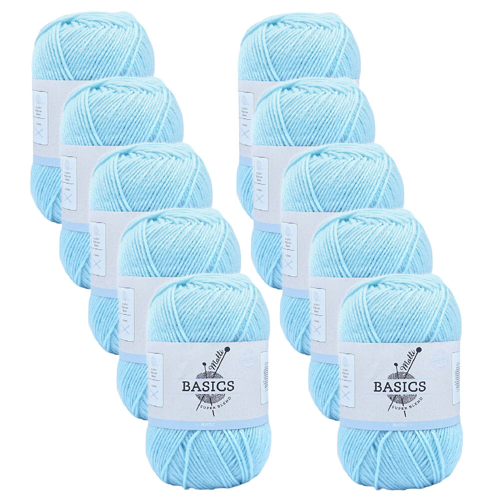 10PK Malli Super Blend Basic Crochet Knitting Yarn 8ply 100g 16x9cm Arctic