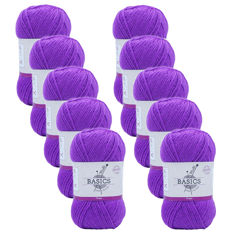 10PK Malli Super Blend Basic Crochet Knitting Yarn 8ply 100g 16x9cm Grape