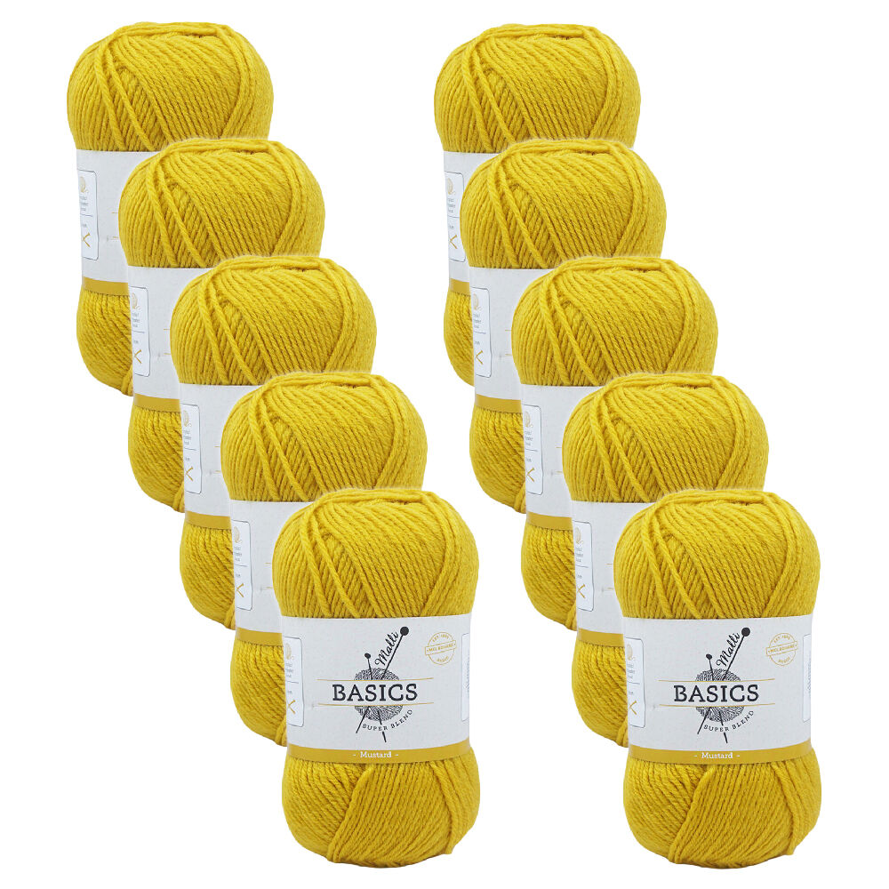 10PK Malli Super Blend Basic Crochet Knitting Yarn 8ply 100g 16x9cm Mustard