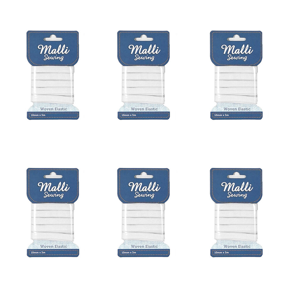 6PK Malli Sewing Soft Elastic Band Cord 10mm x 3M - Assorted