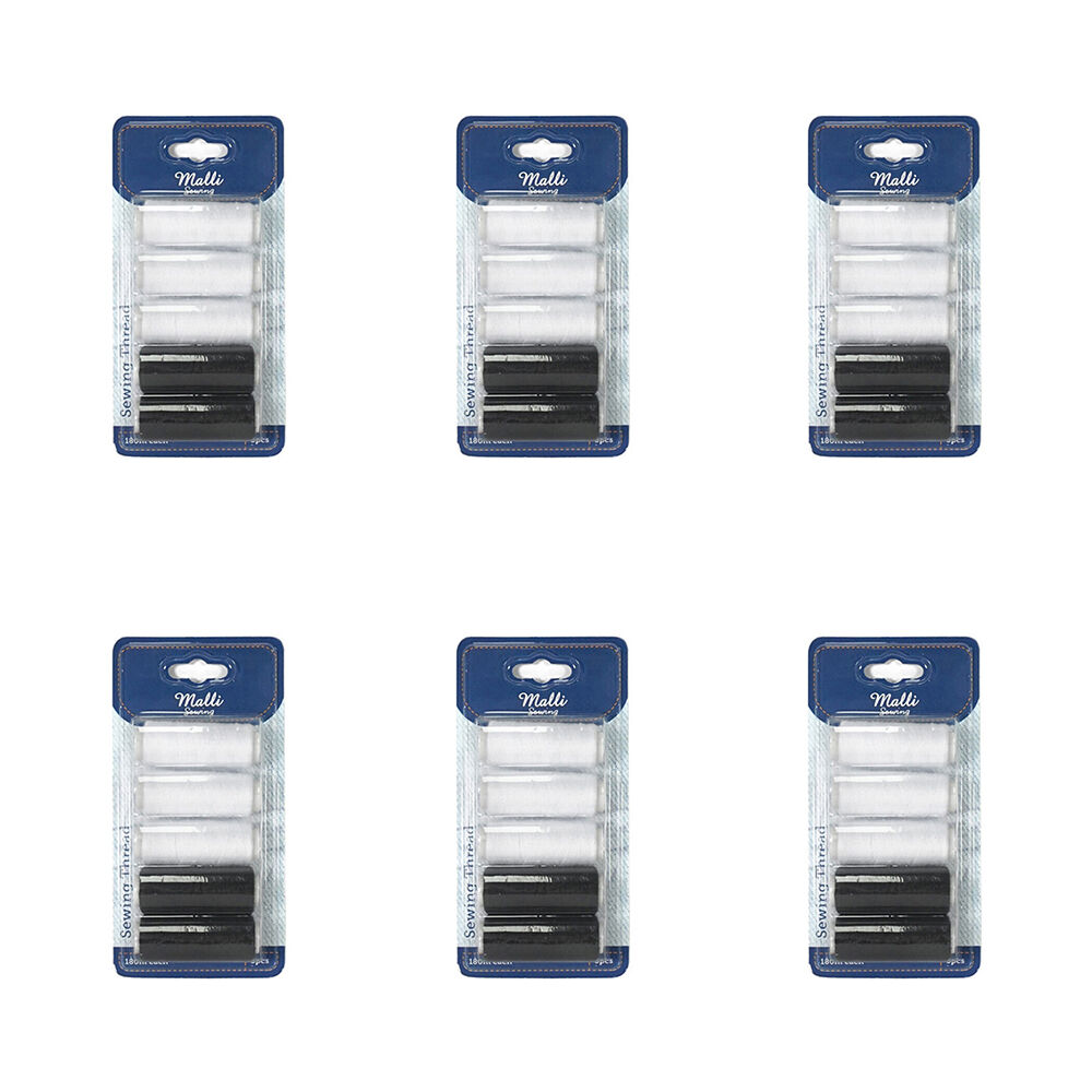 6x 5pc Malli 180M DIY Sewing Thread Spools - White/Black