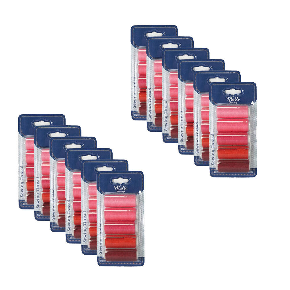 12x 5pc Malli 180M Plastic Spool Sewing DIY Garment Thread Pink Shades