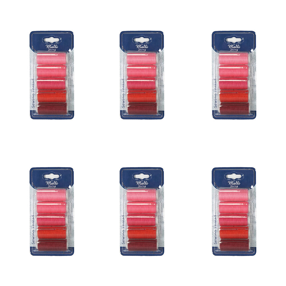 6x 5pc Malli 180M Plastic Spool Sewing DIY Garment Thread Pink Shades