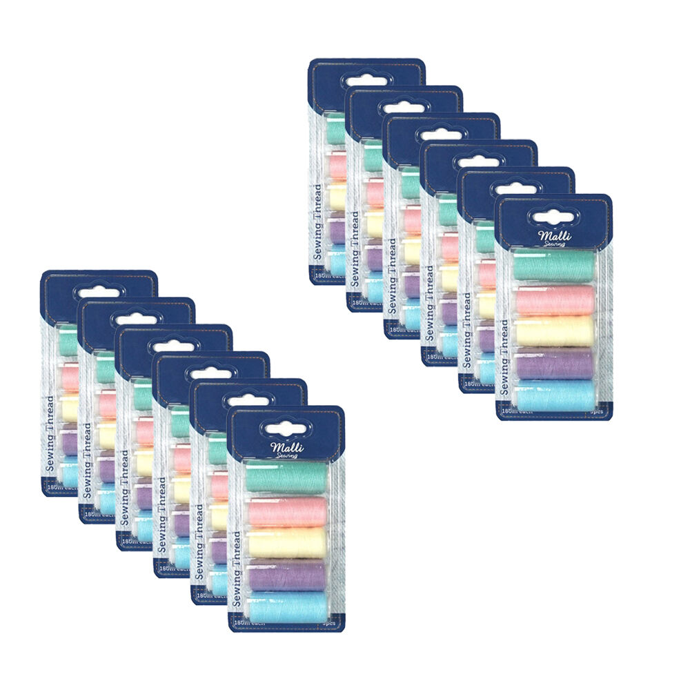 12x 5pc Malli 180M Plastic Spool Sewing Garment Thread Pastel Shades