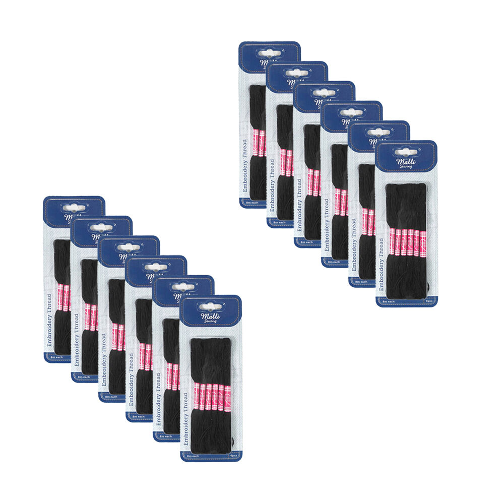 12x 6pc Malli 8M Sewing Embroidery Cross-Stitch Thread Black