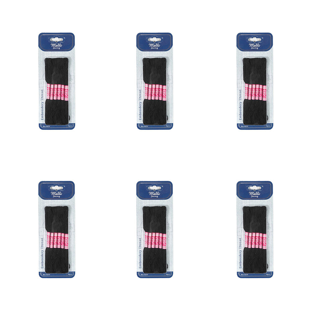 6x 6pc Malli 8M Sewing Embroidery Cross-Stitch Thread Black