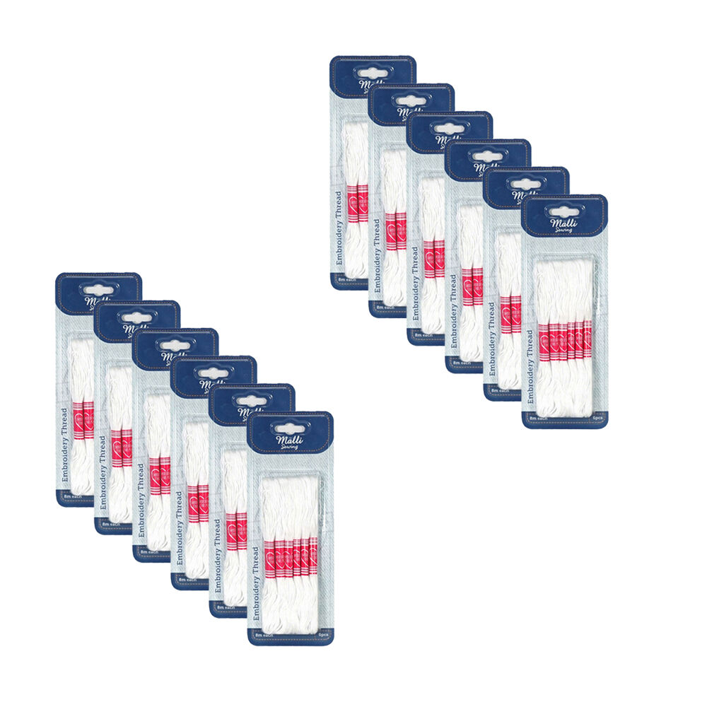 12x 6pc Malli 8M Sewing Embroidery Cross-Stitch Thread White