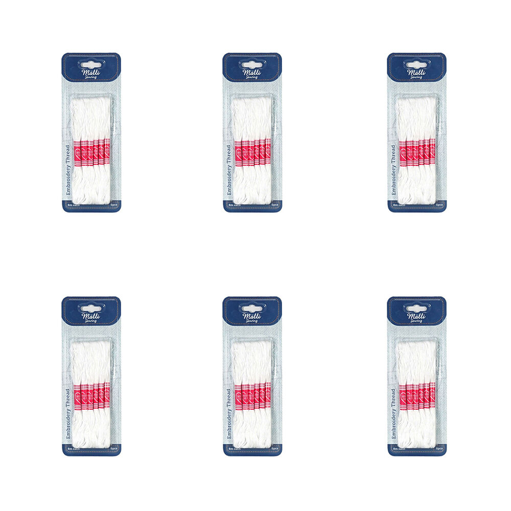 6x 6pc Malli 8M Sewing Embroidery Cross-Stitch Thread White