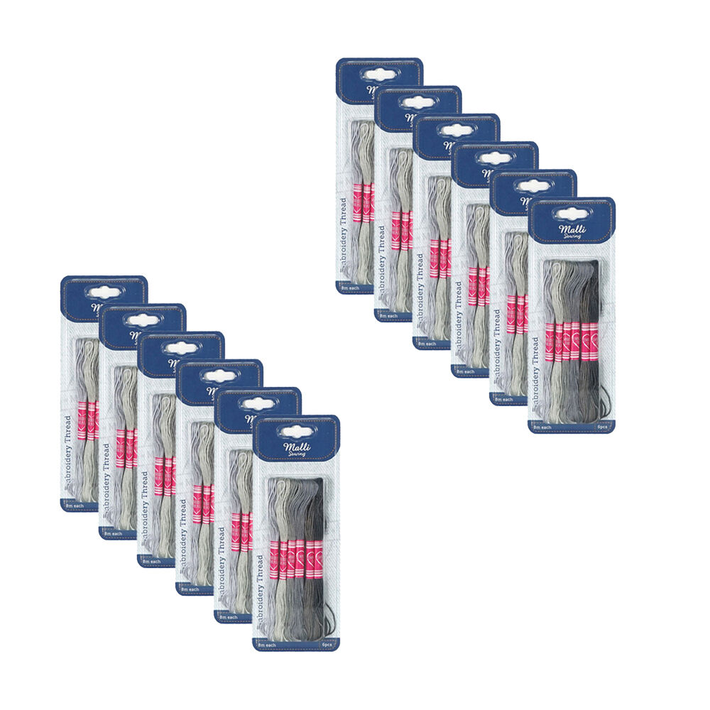 12x 6pc Malli 8M Sewing Embroidery Cross-Stitch Thread Grey