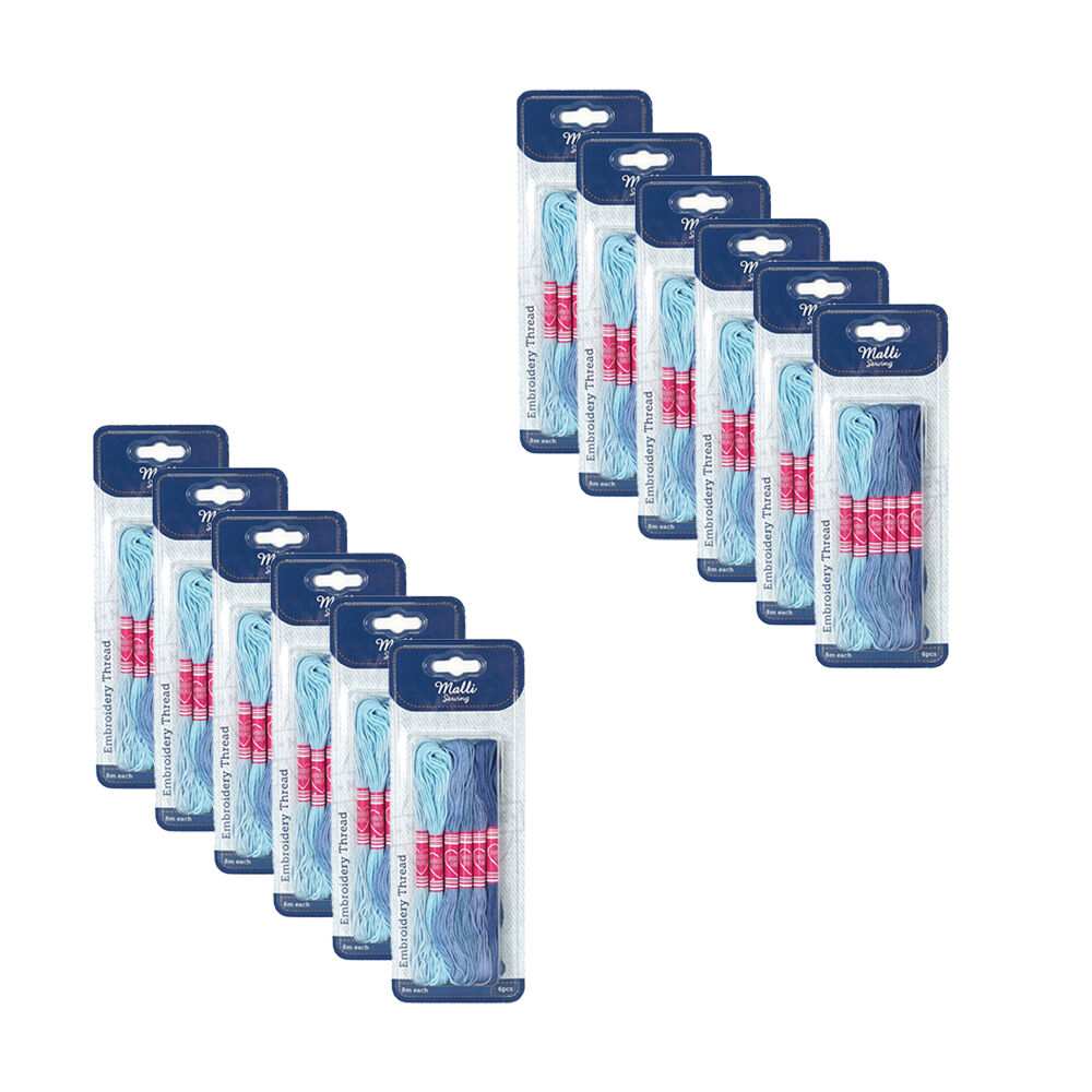 12x 6pc Malli 8M Sewing Embroidery Cross-Stitch Thread Blue