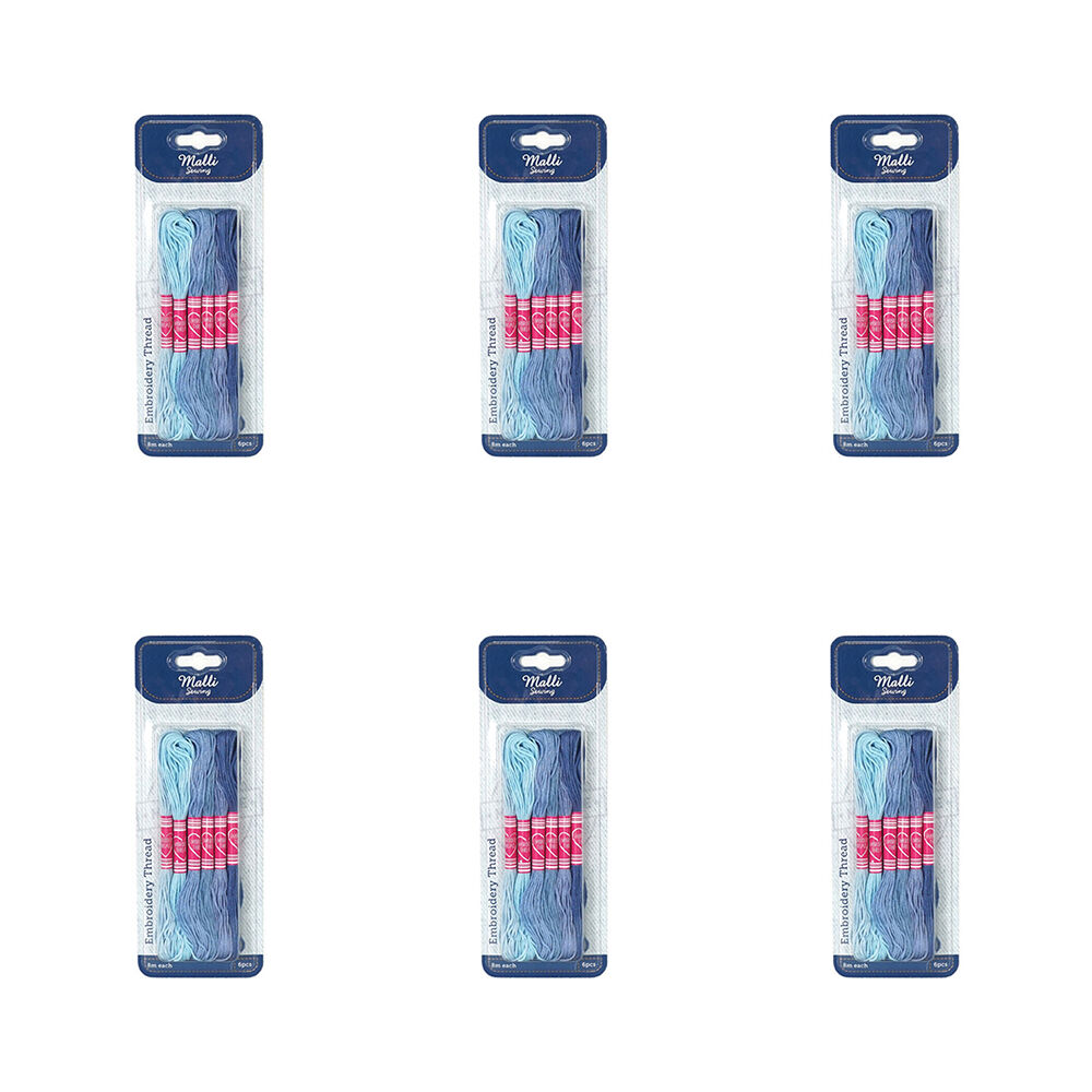 6x 6pc Malli 8M Sewing Embroidery Cross-Stitch Thread Blue