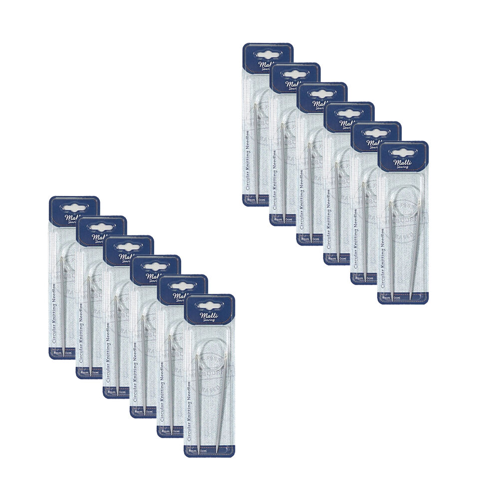 12PK Malli Aluminium/Plastic Circular Knitting Needles 4mm - Grey