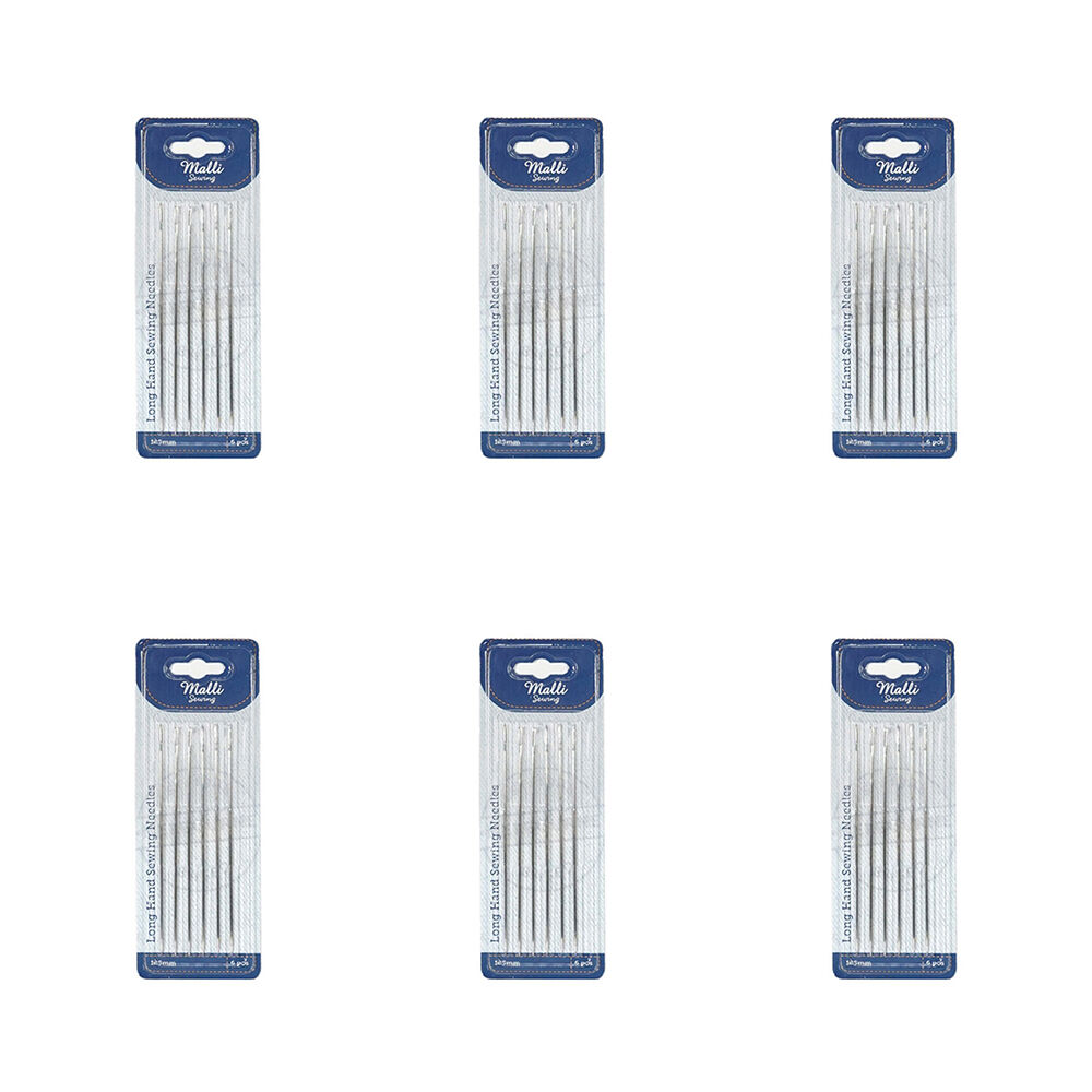 6x 6pc Malli Sewing Steel Long Hand Sewing Needles 125mm - Silver