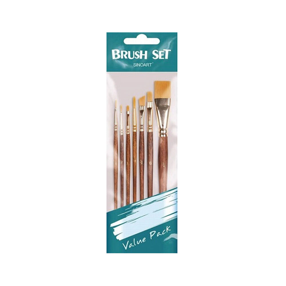 2x 7pc Sinoart Multipurpose Short Handle Painting Brush Set Golden Taklon