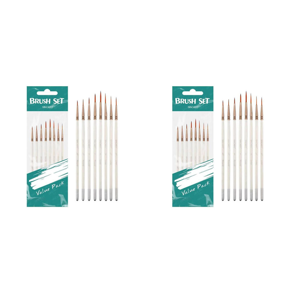 2x 8pc Sinoart Artists Short-Handle Fine Detail Brush Set Golden Taklon White