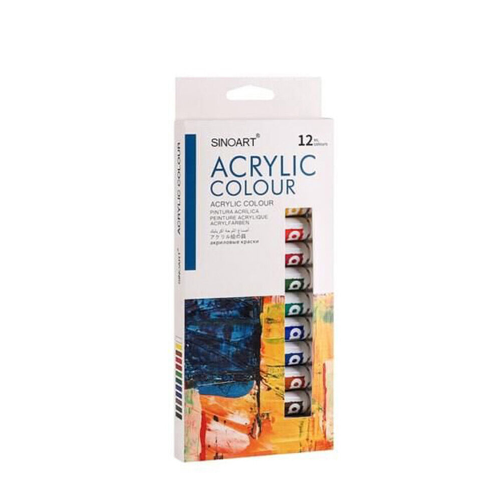 12pc Sinoart Student Opaque Water-Based Acrylic Paint Colours Tube Set 12ml