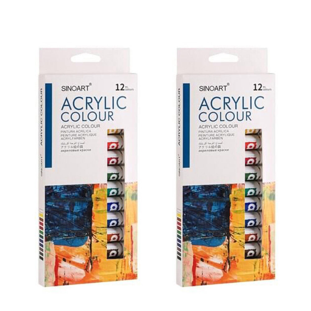 2x 12pc Sinoart Student Opaque Water-Based Acrylic Paint Colours Tube Set 12ml