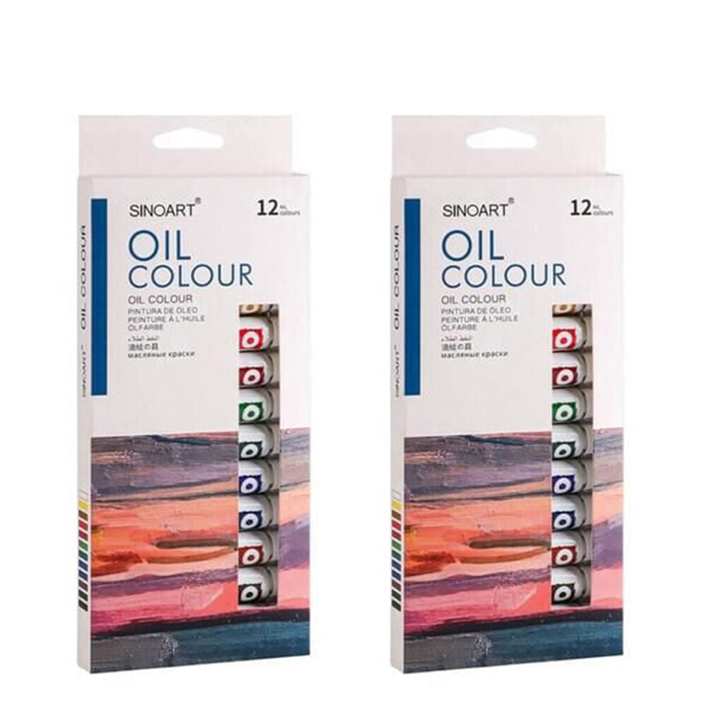 2x 12pc Sinoart Student Bright & Rich Oil Paint Colours Tube Set 12ml Assorted