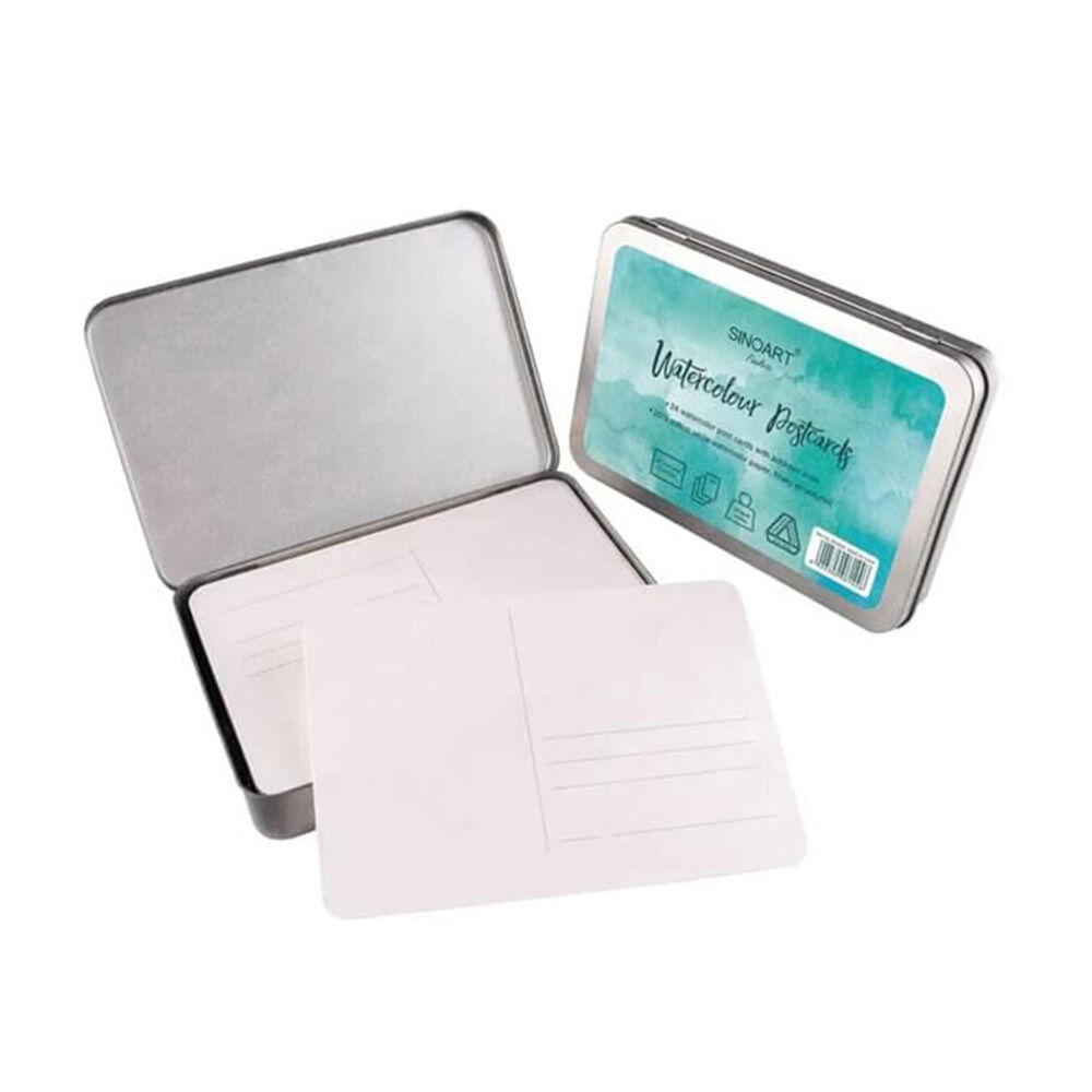 2x 24pc Sinoart Watercolour Postcard w/ Reusable Storage Tin 105x148mm 300gsm