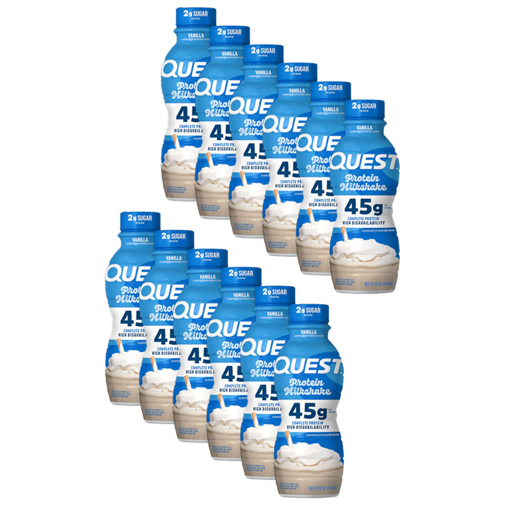 12PK Quest 45g High Protein Post Workout Milkshake Drink 414mL Vanilla