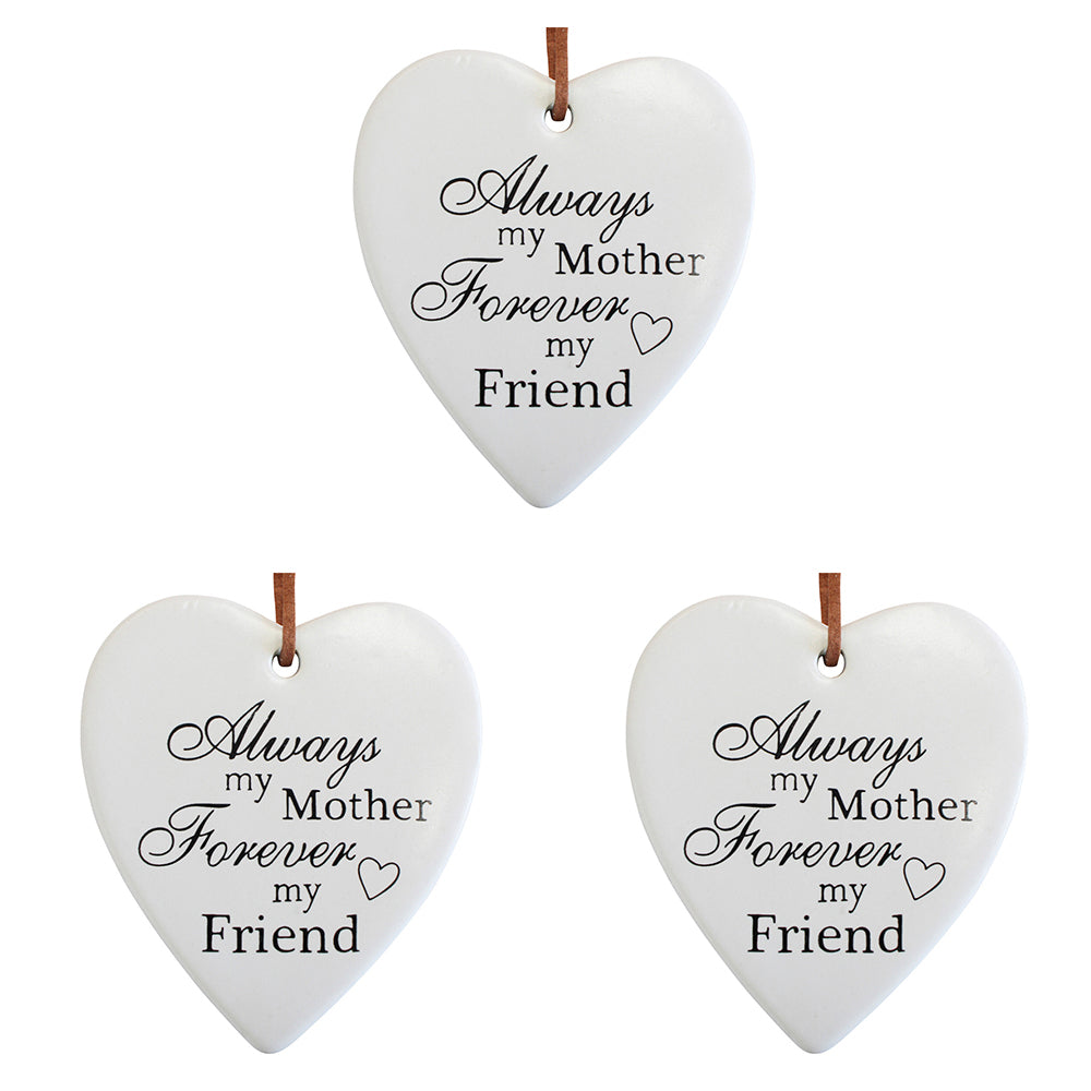 3PK LVD Ceramic Hanging 8x9cm Heart Mother w/ Hanger Ornament Decor