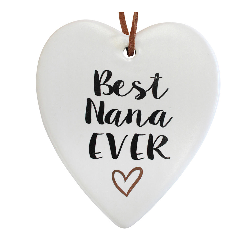 3PK LVD Ceramic Hanging 8x9cm Heart Best Nana w/ Hanger Ornament Decor