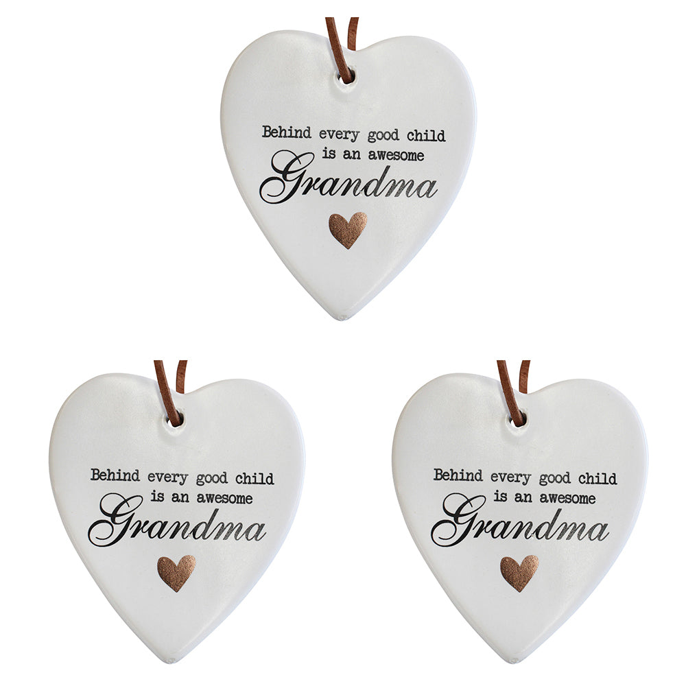 3PK LVD Ceramic Hanging 8x9cm Heart Grandma w/ Hanger Ornament Decor