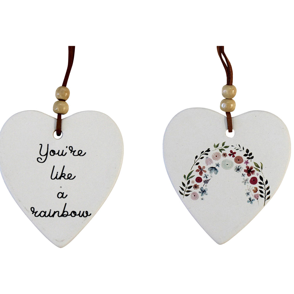 3PK LVD Ceramic Hanging 8x9cm Heart Rainbow Flowers w/ Hanger Ornament Decor
