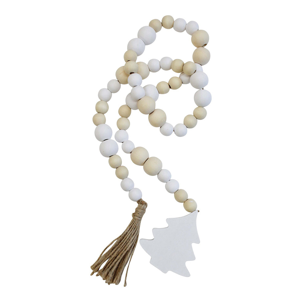 4PK LVD Wood/MDF/Jute 92cm Xmas Strand Bead Home/Office Decor - White/Natural