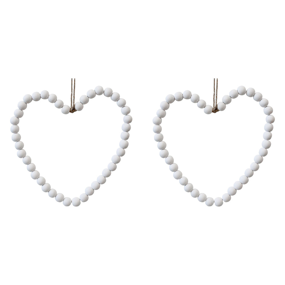 2PK LVD Wood/Metal/Jute 25cm Beaded Heart Hanging Ornament Medium - White