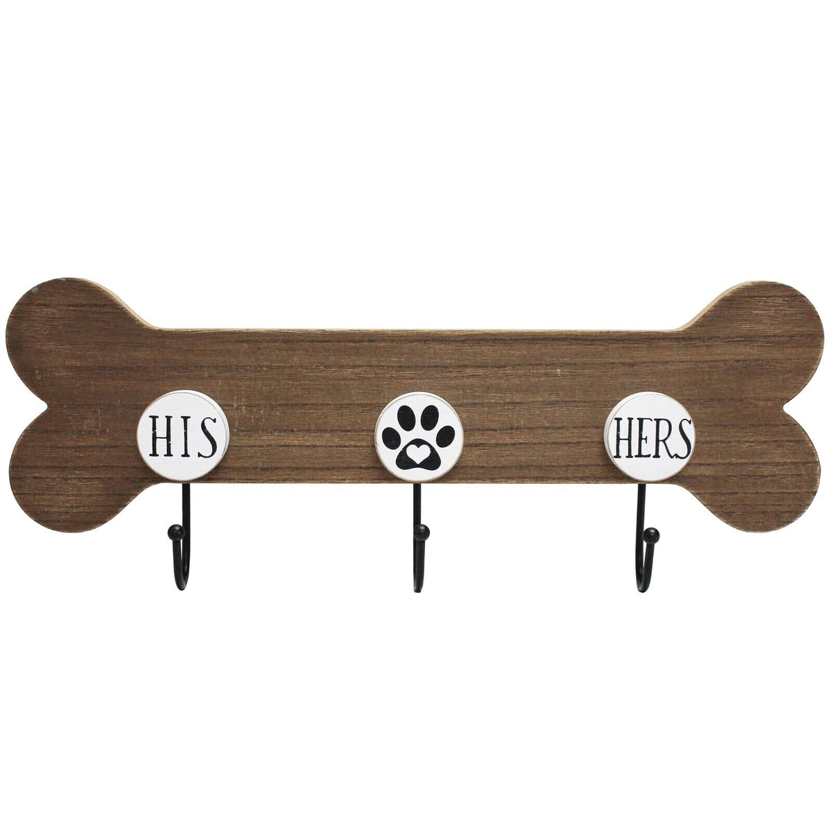 2PK LVD 41cm MDF Pet His Her Hook Lead Wall Hook Organiser