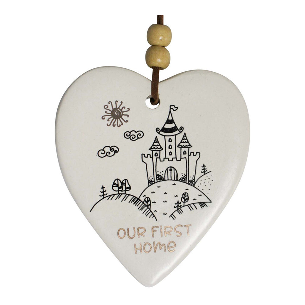 3PK LVD Ceramic Hanging 8x9cm Heart First Home w/ Hanger Ornament Decor