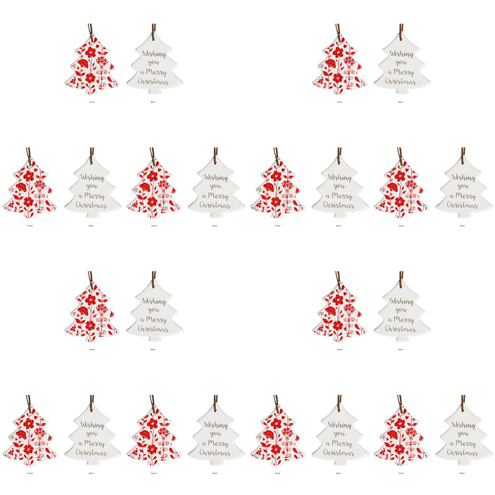 12PK LVD 8x9cm Tree Folk Home Hanging Christmas Decor - Red