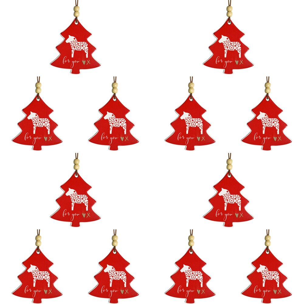 12PK LVD 8x9cm Ceramic Tree Folk Home Hanging Decor - Red