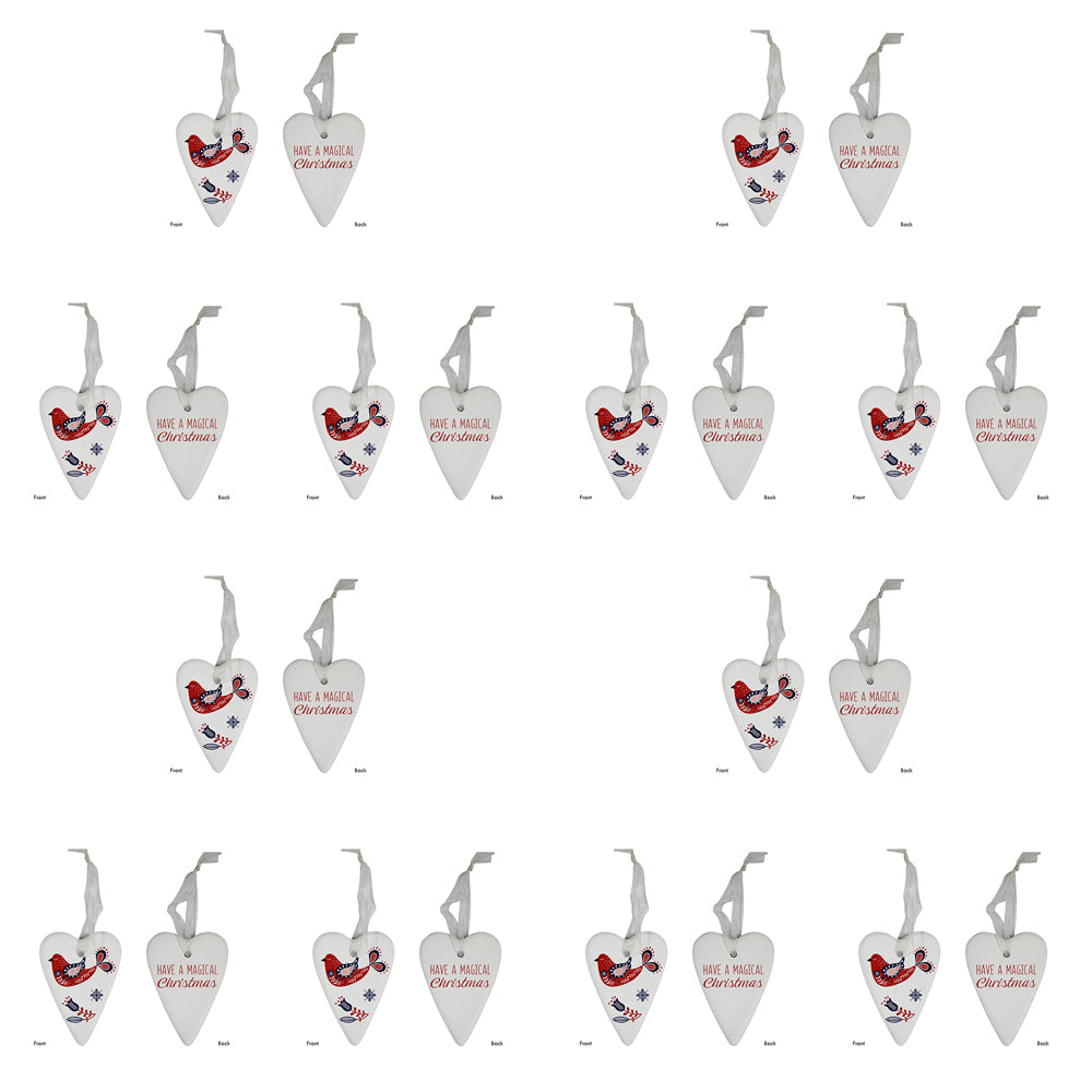 12PK LVD 6x8cm Ceramic Gift Heart Folk Home Christmas Decor - White
