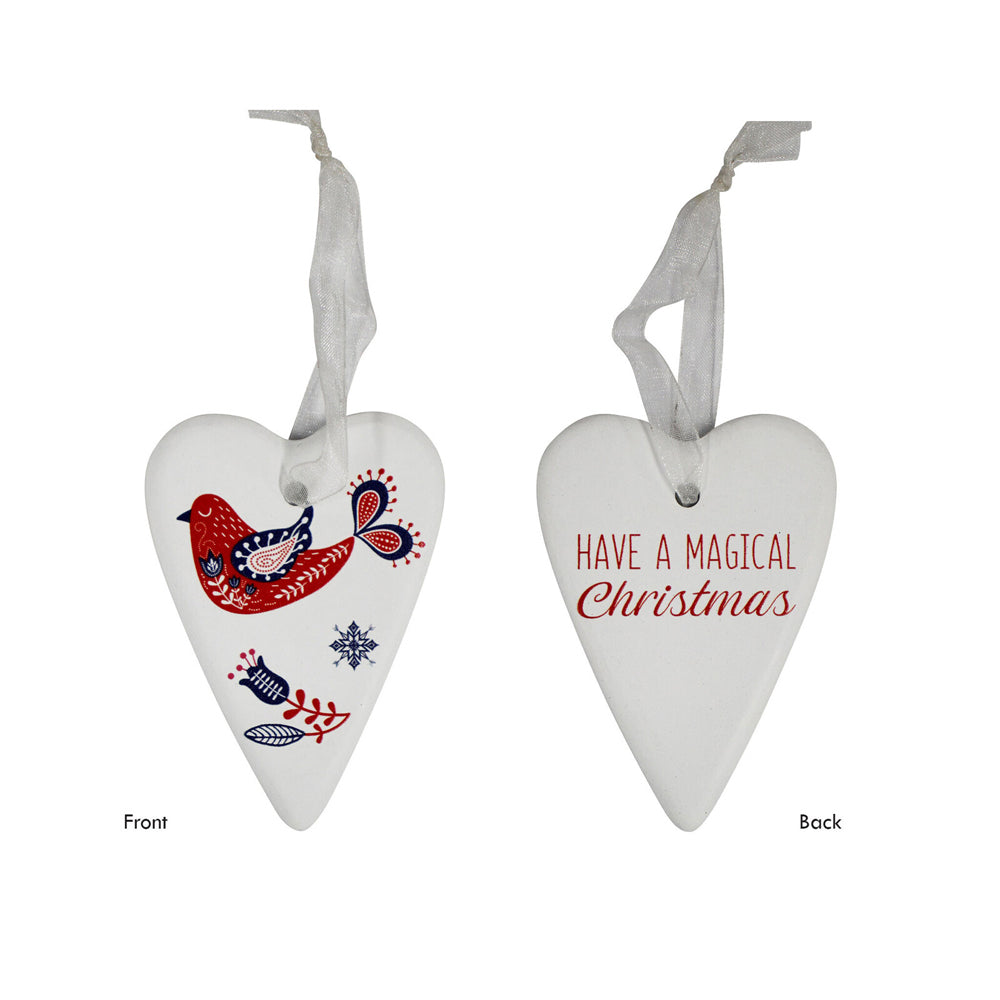 12PK LVD 6x8cm Ceramic Gift Heart Folk Home Christmas Decor - White