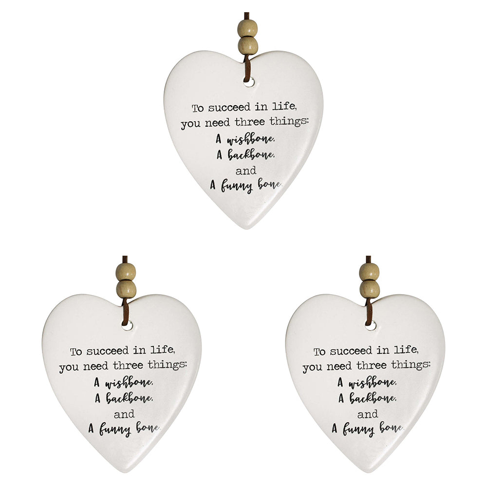 3PK LVD Ceramic Hanging 8x9cm Heart Funny Bone w/ Hanger Ornament Decor