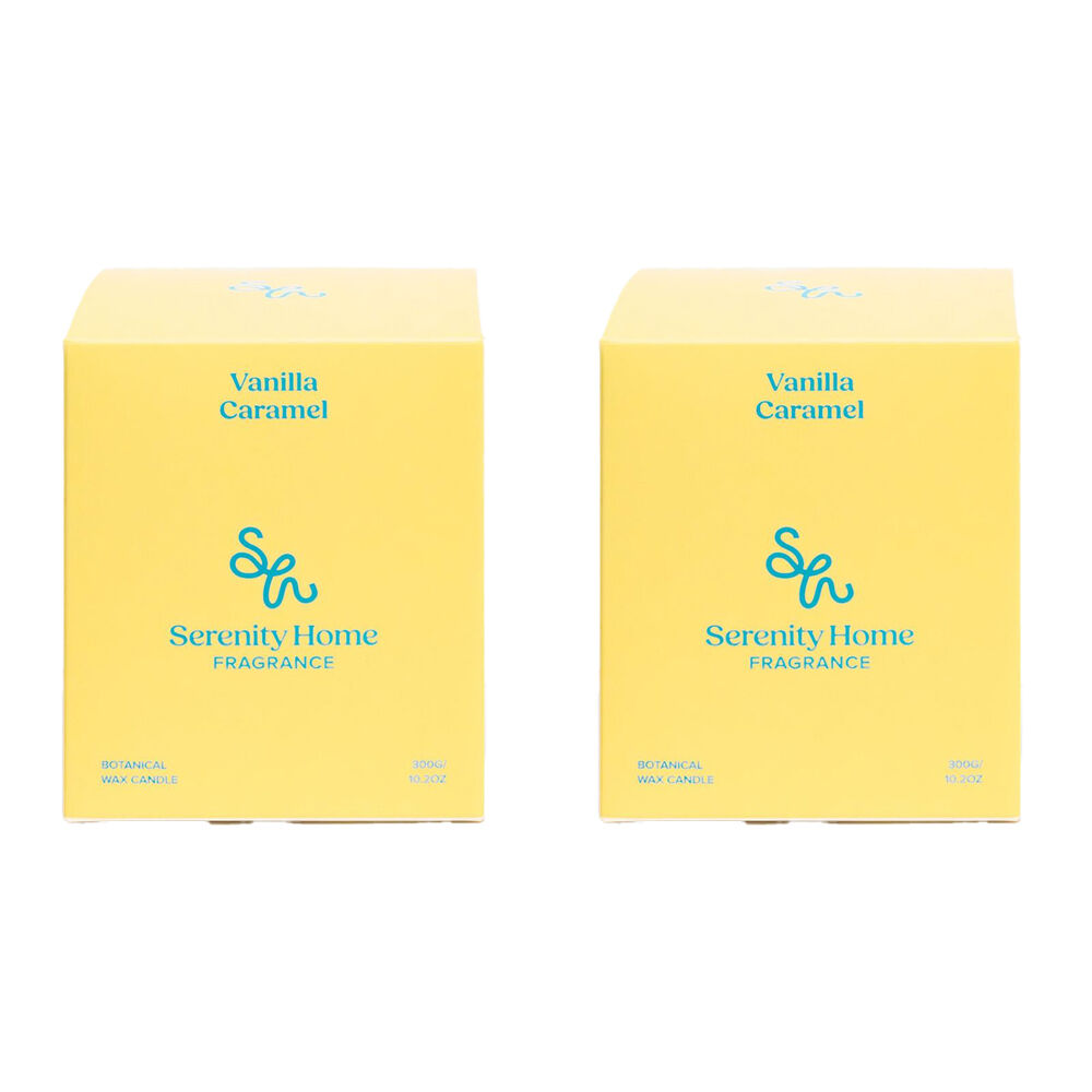 2PK Serenity Vanilla Caramel Scent Home Fragrance Candle Jar 300g