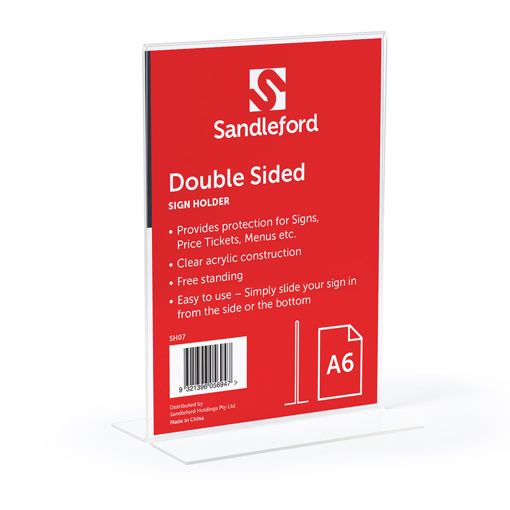 3PK Sandleford Double-Sided T-Shape Portrait Sign Holder A6 W106 x D40 x H152mm