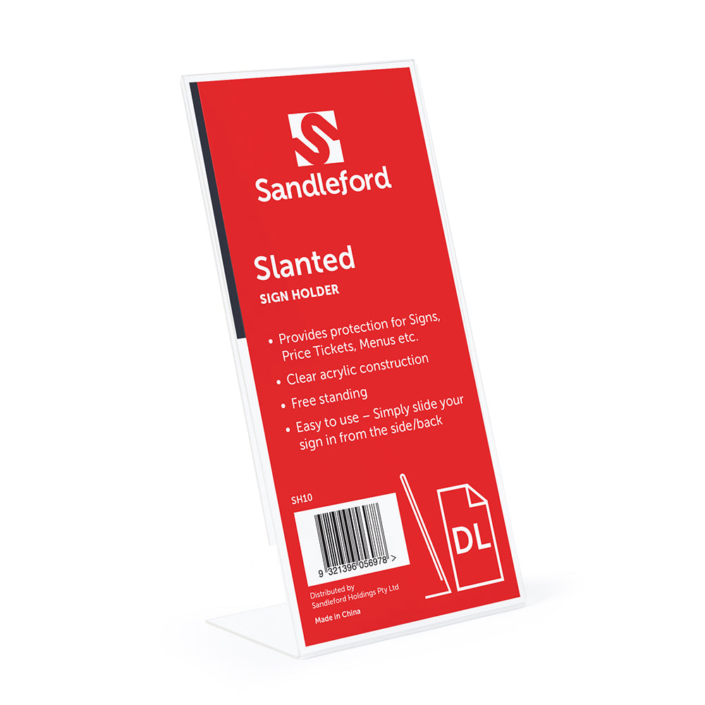 2PK Sandleford Slanted DL Sign Holder Portrait W110 x D50 x H220mm